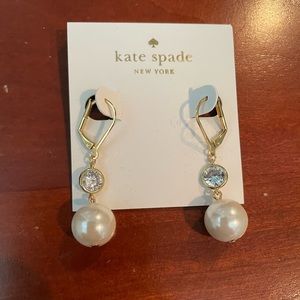 Kate Spade Pearl and Diamond dangle gold earrings